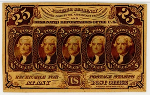 image for: FR. 1281 Fractional Currency Five Stamps Obverse 25c PMG Choice Unc 64 EPQ (Pinholes)