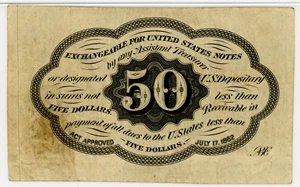 image for: FR. 1312 Fractional Currency Five Stamps Obverse 50c PMG AU50 (Stain)