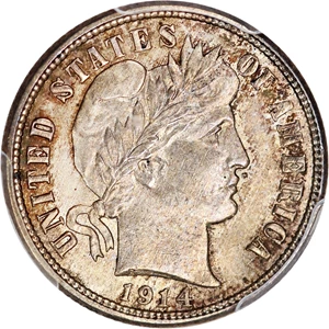 image for: 1914-D 10c PCGS MS63