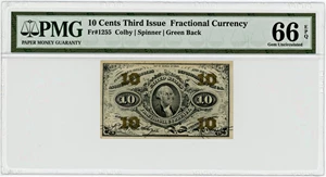 image for: FR. 1255 Head of George Washington 10c Fractional Currency PMG Gem Unc 66 EPQ