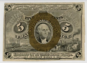 image for: FR. 1233 Head of George Washington In Bronze Oval Frame 5c Fractional Currency PMG About Unc 50 (Exceptional Paper Quality)