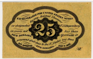 image for: FR. 1281 Fractional Currency Five Stamps Obverse 25c PMG Choice Unc 64 EPQ