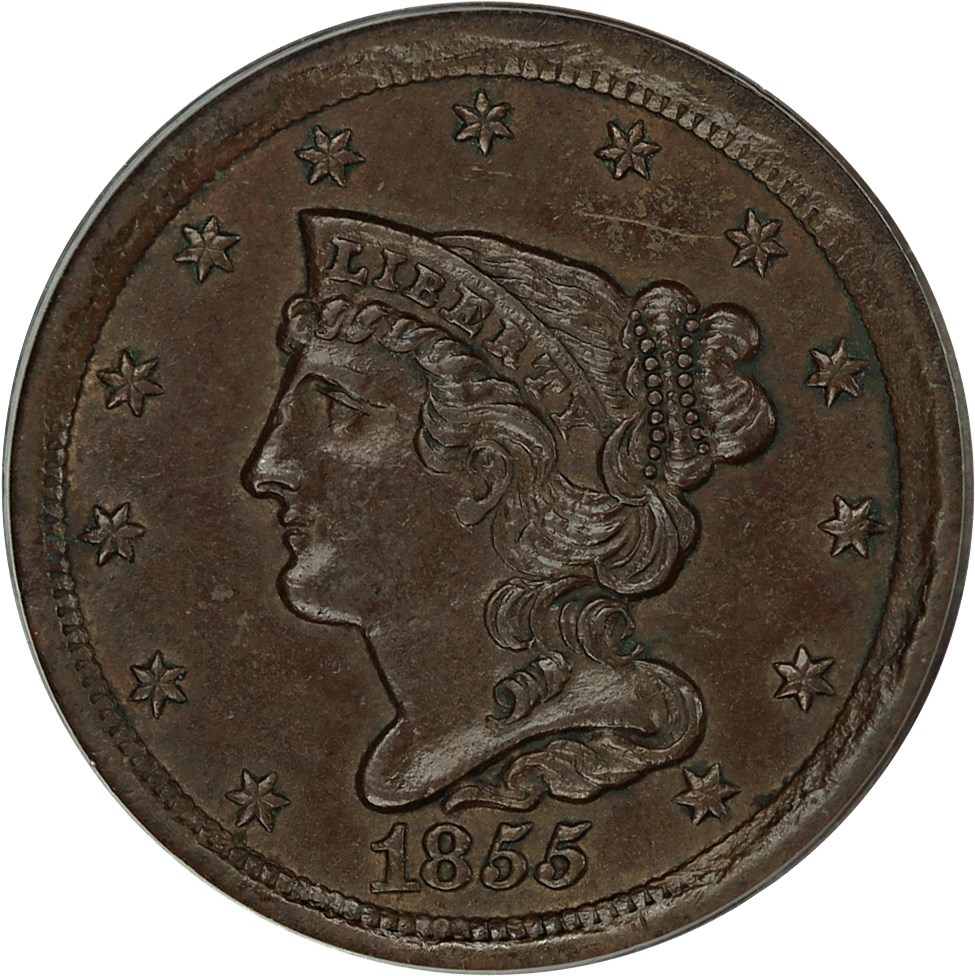 image for: 1855 1/2c PCGS AU58