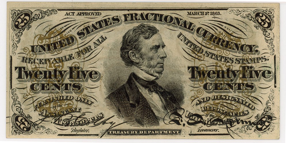 image for: FR. 1294 Bust of Wm Fessenden 25c Fractional Currency PMG Choice Unc 64 EPQ (Embossing)