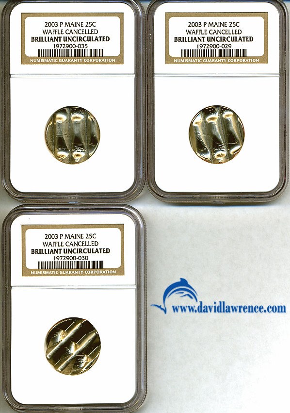 image for: 2003-P 25c Maine NGC 3-coin set - Waffle Cancelled