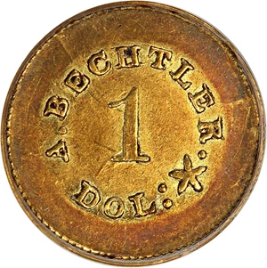image for: A. Bechtler 27 GR, 21C, PE G$1 PCGS/CAC AU53 (K-24)