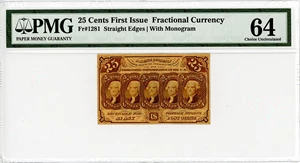 image for: FR. 1281 Fractional Currency Five Stamps Obverse 25c PMG Choice Unc 64 EPQ