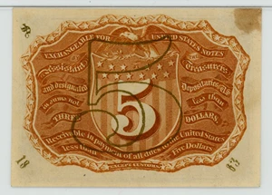 image for: FR. 1234 Head of George Washington in bronze oval frame. 5c Fractional Currency PMG Unc 62 (Stain)