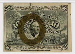 image for: FR. 1244 Head of George Washington in bronze oval frame. 10c Fractional Currency PMG AU55 (Previously Mounted)