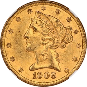 image for: 1906/6 $5 NGC MS62 (FS-301)
