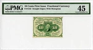 image for: FR. 1242 Fractional Currency Washington Postage Stamp Obverse 10c PMG Extremely Fine 45 (Miscut)