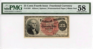 image for: FR. 1301 Bust of George Washington 25c Fractional Currency PMG AU58