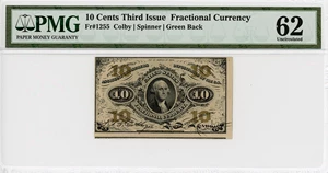image for: FR. 1255 Head of George Washington 10c Fractional Currency PMG Unc 62