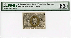 image for: FR. 1233 Head of George Washington In Bronze Oval Frame 5c Fractional Currency PMG Choice Unc 63 (EPQ)