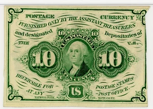 image for: FR. 1242 Fractional Currency Washington Postage Stamp Obverse 10c PMG Extremely Fine 45 (Miscut)