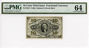 image for: FR. 1255 Head of George Washington 10c Fractional Currency PMG Choice Unc 64