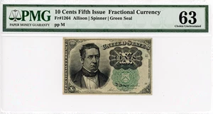 image for: FR. 1264 Head of William Meredith 10c Fractional Currency PMG Choice Unc 63 (Annotations)