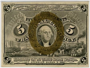 image for: FR. 1233 Head of George Washington in Bronze Oval Frame 5c Fractional Currency PMG Gem Unc 65 EPQ