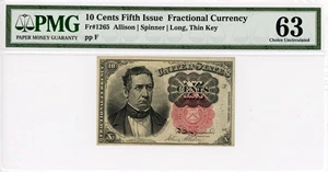 image for: FR. 1265 Head of William Meredith 10c Fractional Currency PMG Choice Unc 63 (Pinholes)