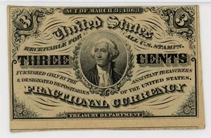 image for: FR. 1226 Head of George Washington 3c Fractional Currency PMG Unc 62