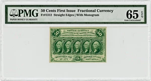 image for: FR. 1312 Fractional Currency Five Stamps Obverse 50c PMG Gem Unc 65 EPQ EPQ