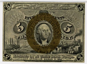 image for: FR. 1232 Head of George Washington In Bronze Oval Frame 5c Fractional Currency PMG Unc 62
