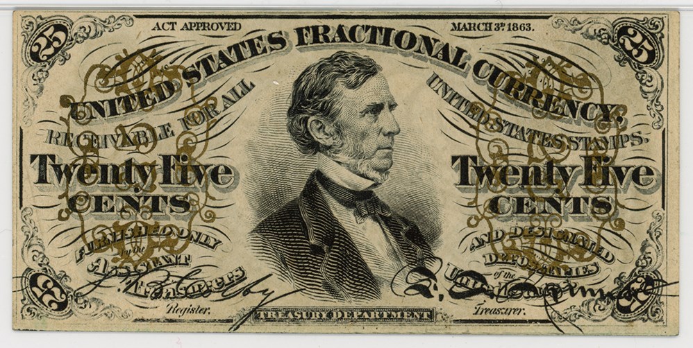 image for: FR. 1294  Bust of Wm Fessenden 25c Fractional Currency PMG AU58 (EPQ)