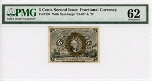 image for: FR. 1234 Head of George Washington in bronze oval frame. 5c Fractional Currency PMG Unc 62 (Stain)