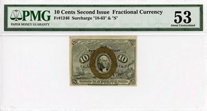 image for: FR. 1246 Head of George Washington in bronze oval frame. 10c Fractional Currency PMG AU53 (Pinholes)