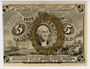 image for: FR. 1233 Head of George Washington In Bronze Oval Frame 5c Fractional Currency PMG Unc 62 (EPQ)