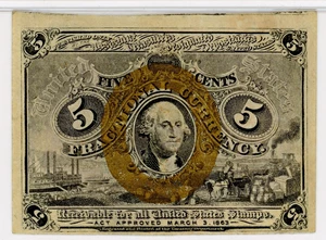 image for: FR. 1232 Fractional Currency Head of George Washington In Bronze Oval Frame 5c PMG Choice Extremely Fine 40
