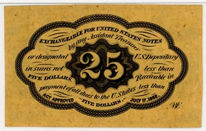 image for: FR. 1281 Fractional Currency Five Stamps Obverse 25c PMG Choice Unc 64 EPQ (Pinholes)