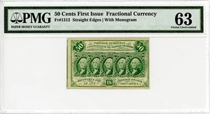 image for: FR. 1312 Fractional Currency Five Stamps Obverse 50c PMG Choice Unc 63 EPQ (Pinholes)