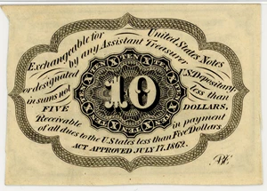 image for: FR. 1242 Fractional Currency Washington Postage Stamp Obverse 10c PMG Extremely Fine 45 (Miscut)