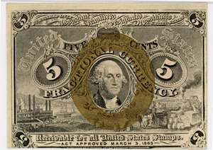 image for: FR. 1233 Head of George Washington In Bronze Oval Frame 5c Fractional Currency PMG Choice Unc 63 (EPQ)