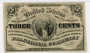 image for: FR. 1226 Head of George Washington 3c Fractional Currency PMG Unc 62