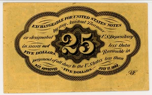 image for: FR. 1281 Fractional Currency Five Stamps Obverse 25c PMG AU50 (Exceptional Paper Quality)