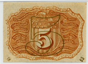 image for: FR. 1233 Head of George Washington In Bronze Oval Frame 5c Fractional Currency PMG Choice Unc 63 (EPQ)