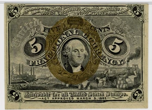 image for: FR. 1232 Head of George Washington In Bronze Oval Frame 5c Fractional Currency PMG Choice Unc 63 (EPQ)