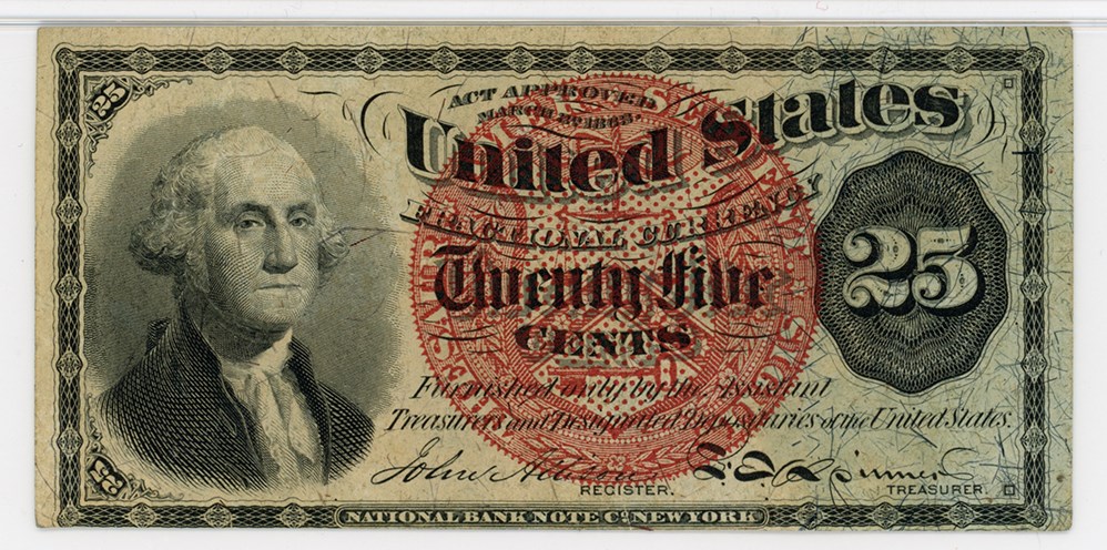 image for: FR. 1307  Bust of George Washington 25c Fractional Currency PMG Choice Unc 63 