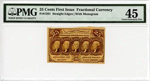 image for: FR. 1281 Fractional Currency Five Stamps Obverse 25c PMG Extremely Fine 45
