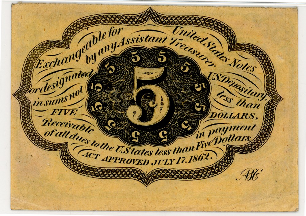 image for: FR. 1230 Fractional Currency Jefferson Postage Stamp Obverse 5c PMG AU55