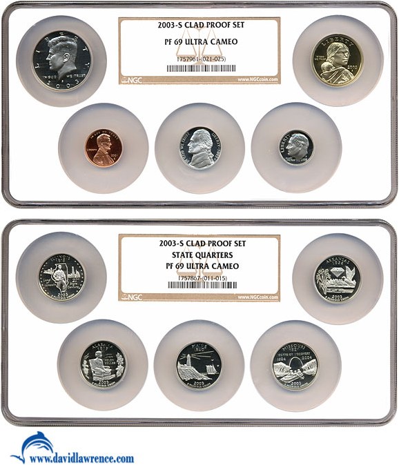 image for: 2003-S Clad 1c -- Sac $1 Proof Set (10 coins) Multi-Coin Holder NGC Proof 69 UCameo