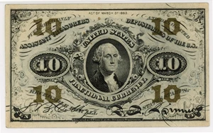 image for: FR. 1255 Head of George Washington 10c Fractional Currency PMG Choice Unc 64