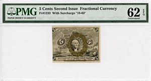 image for: FR. 1233 Head of George Washington In Bronze Oval Frame 5c Fractional Currency PMG Unc 62 (EPQ)