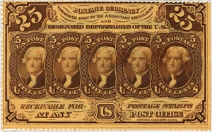 image for: FR. 1279 Fractional Currency Five Stamps Obverse 25c PMG Choice Unc 63 (Minor Rust)