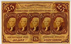 image for: FR. 1281 Fractional Currency Five Stamps Obverse 25c PMG Choice Unc 64 EPQ