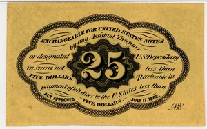 image for: FR. 1281 Fractional Currency Five Stamps Obverse 25c PMG Choice Unc 64