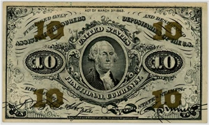 image for: FR. 1255 Head of George Washington 10c Fractional Currency PMG Gem Unc 66 EPQ