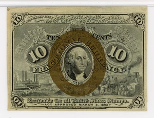 image for: FR. 1246 Head of George Washington in bronze oval frame. 10c Fractional Currency PMG AU53 (Pinholes)
